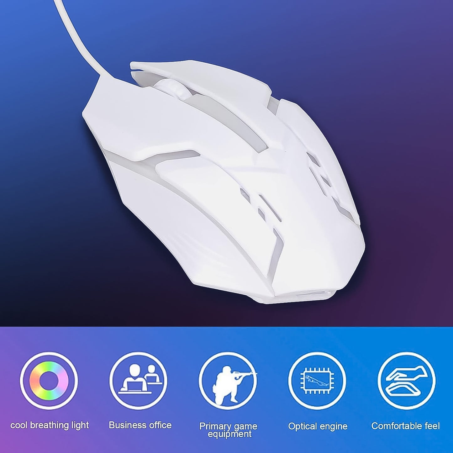 Usb Wired Mouse Gaming Mouse Colorful Lighting Luminous (1 Pc Wihte)